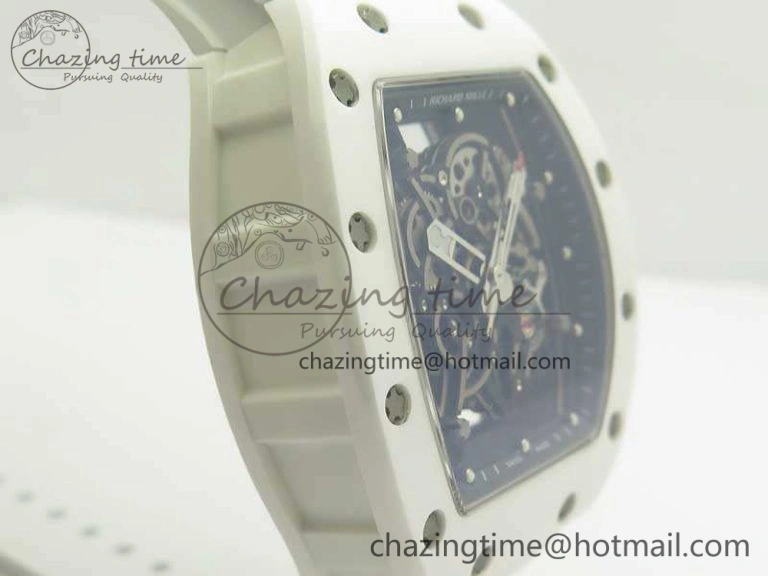 RM055 Real All White Ceramic KVF Best Edition Skeleton Dial White On Rubber Strap MIYOTA8215 V2
