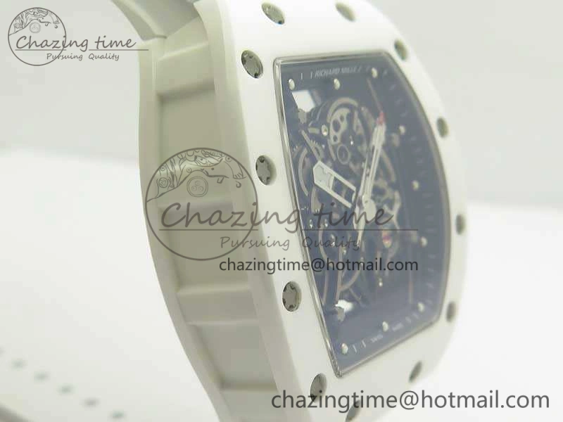 RM055 Real All White Ceramic KVF Best Edition Skeleton Dial White On Rubber Strap MIYOTA8215 V2