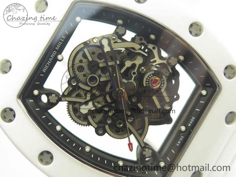 RM055 Real All White Ceramic KVF Best Edition Skeleton Dial White On Rubber Strap MIYOTA8215 V2
