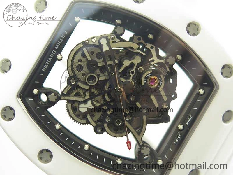 RM055 Real All White Ceramic KVF Best Edition Skeleton Dial White On Rubber Strap MIYOTA8215 V2