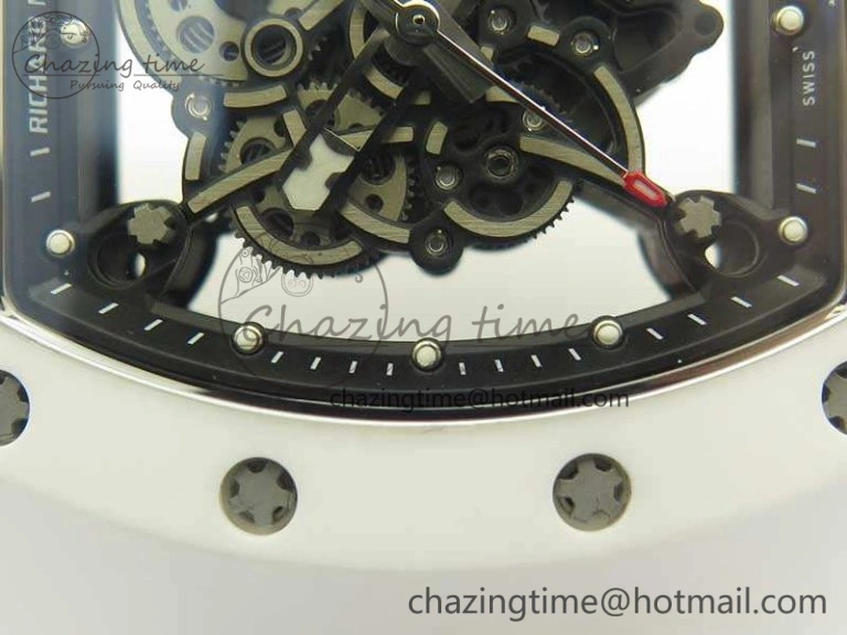 RM055 Real All White Ceramic KVF Best Edition Skeleton Dial White On Rubber Strap MIYOTA8215 V2
