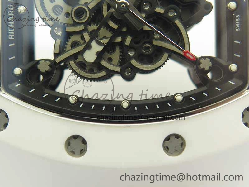 RM055 Real All White Ceramic KVF Best Edition Skeleton Dial White On Rubber Strap MIYOTA8215 V2