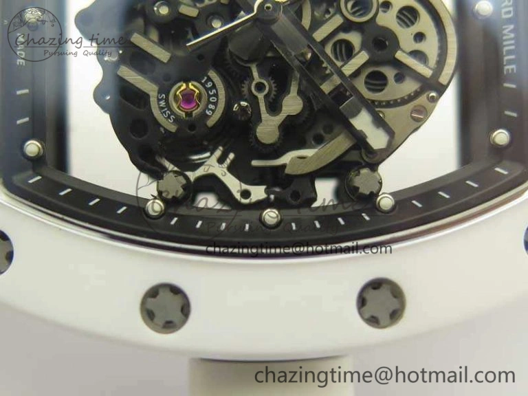 RM055 Real All White Ceramic KVF Best Edition Skeleton Dial White On Rubber Strap MIYOTA8215 V2