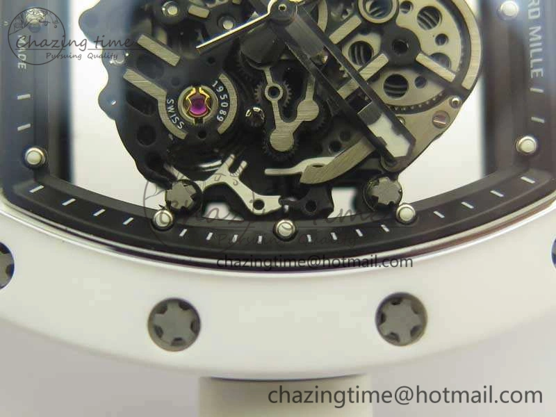 RM055 Real All White Ceramic KVF Best Edition Skeleton Dial White On Rubber Strap MIYOTA8215 V2