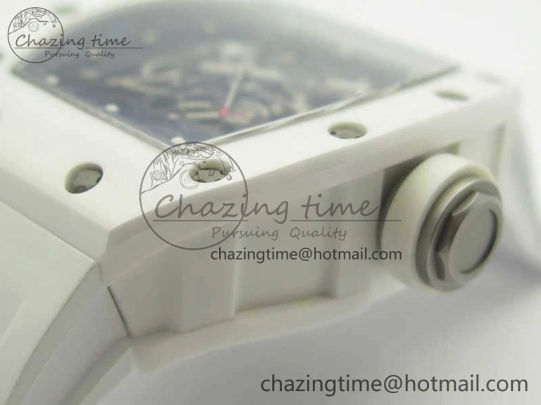 RM055 Real All White Ceramic KVF Best Edition Skeleton Dial White On Rubber Strap MIYOTA8215 V2