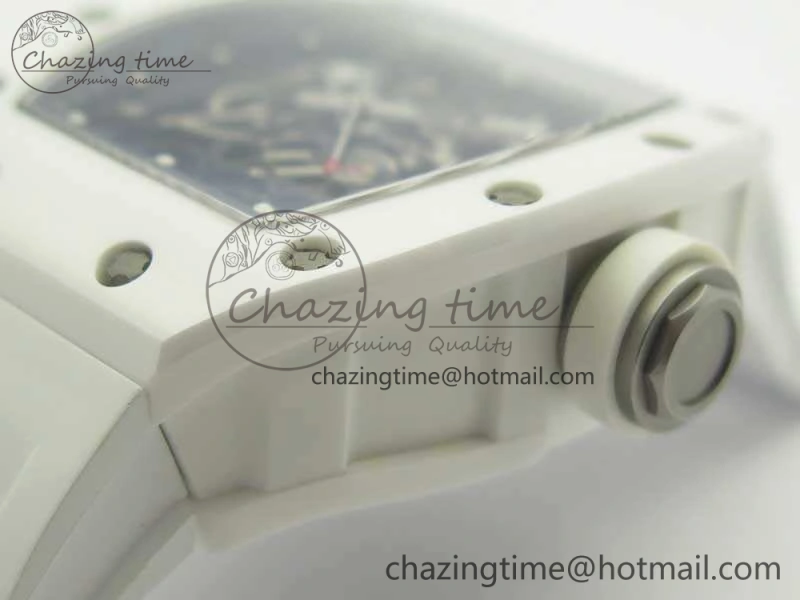 RM055 Real All White Ceramic KVF Best Edition Skeleton Dial White On Rubber Strap MIYOTA8215 V2