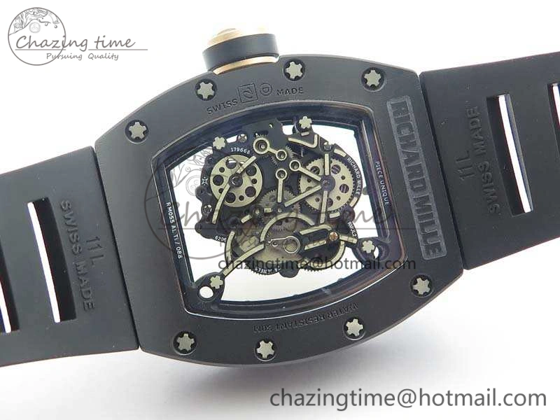 RM055 Real Ceramic Case KVF Best Edition Skeleton Dial RG Crown On Rubber Strap MIYOTA8215