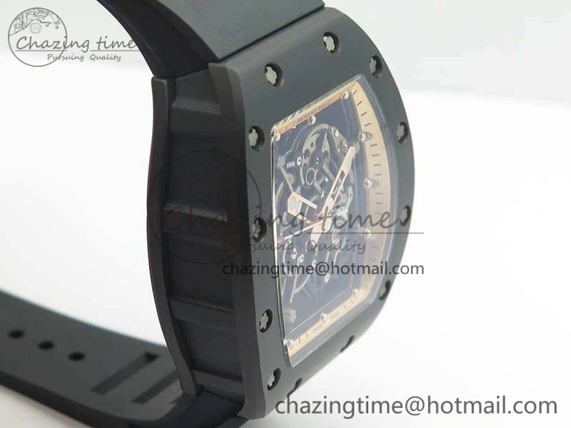 RM055 Real Ceramic Case KVF Best Edition Skeleton Dial RG Crown On Rubber Strap MIYOTA8215