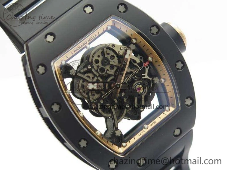 RM055 Real Ceramic Case KVF Best Edition Skeleton Dial RG Crown On Rubber Strap MIYOTA8215