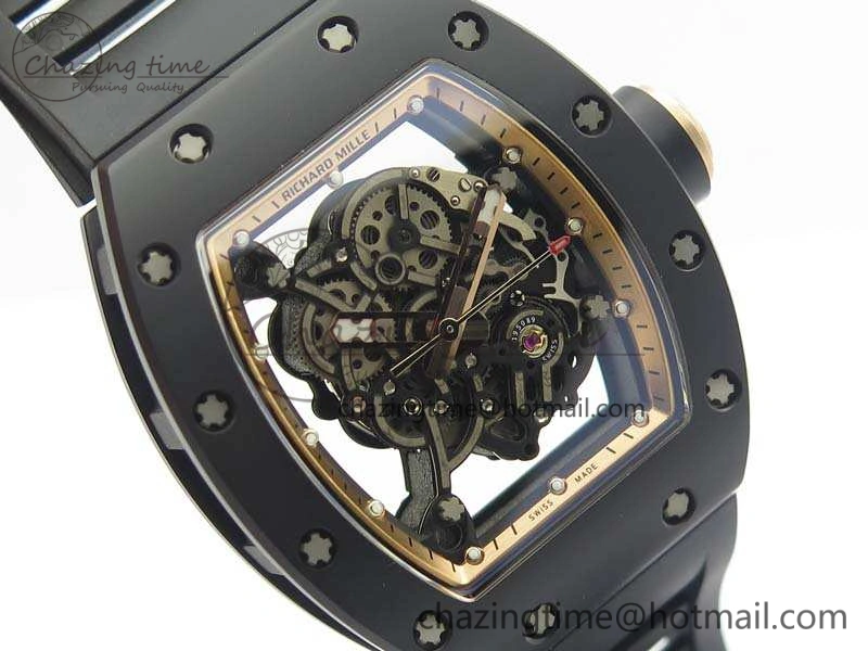 RM055 Real Ceramic Case KVF Best Edition Skeleton Dial RG Crown On Rubber Strap MIYOTA8215