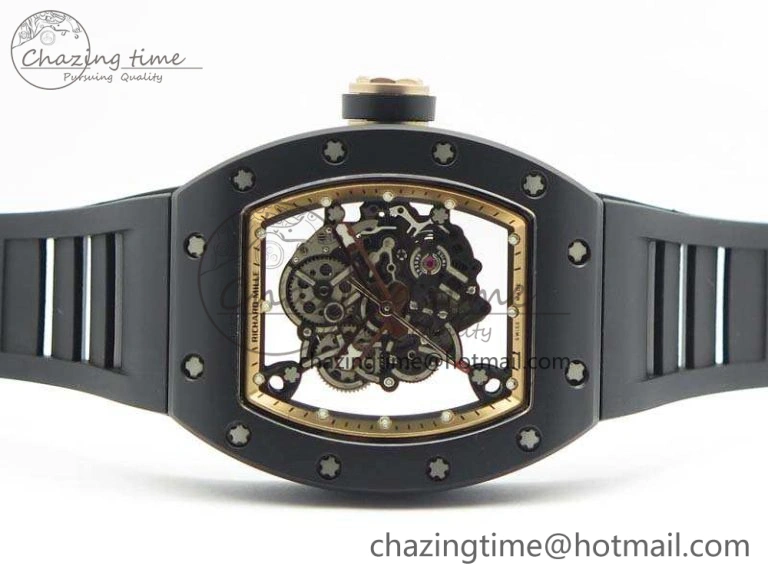 RM055 Real Ceramic Case KVF Best Edition Skeleton Dial RG Crown On Rubber Strap MIYOTA8215