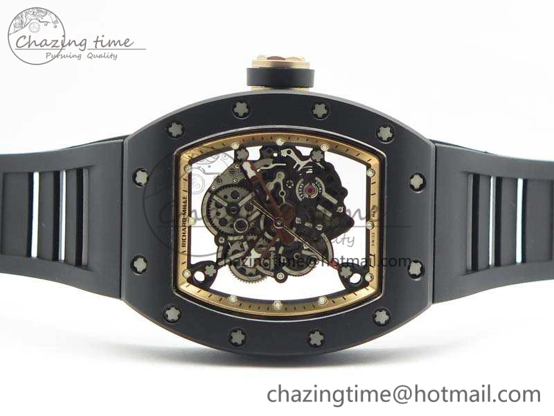 RM055 Real Ceramic Case KVF Best Edition Skeleton Dial RG Crown On Rubber Strap MIYOTA8215