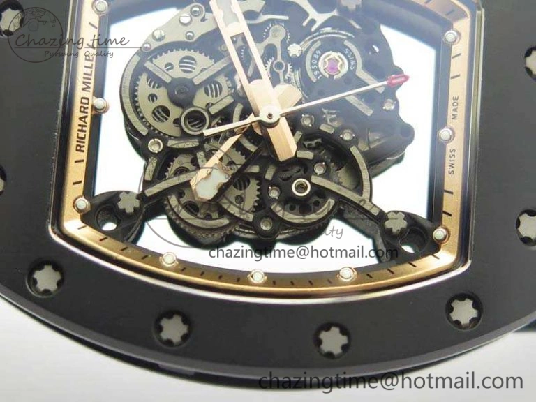 RM055 Real Ceramic Case KVF Best Edition Skeleton Dial RG Crown On Rubber Strap MIYOTA8215