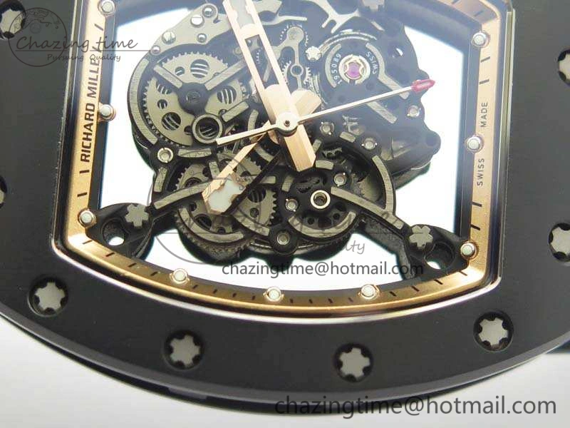 RM055 Real Ceramic Case KVF Best Edition Skeleton Dial RG Crown On Rubber Strap MIYOTA8215
