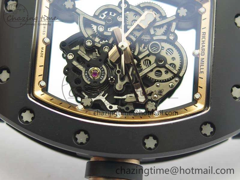 RM055 Real Ceramic Case KVF Best Edition Skeleton Dial RG Crown On Rubber Strap MIYOTA8215