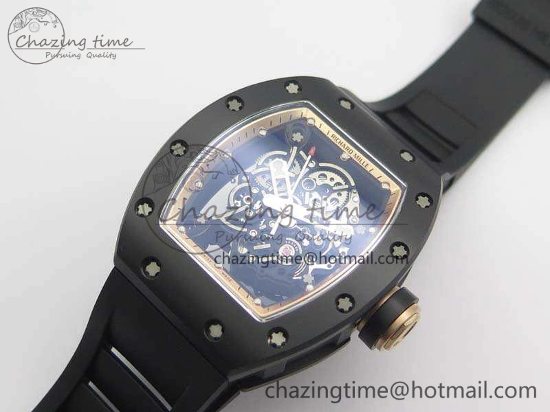 RM055 Real Ceramic Case KVF Best Edition Skeleton Dial RG Crown On Rubber Strap MIYOTA8215