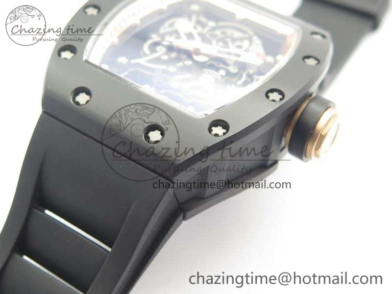RM055 Real Ceramic Case KVF Best Edition Skeleton Dial RG Crown On Rubber Strap MIYOTA8215
