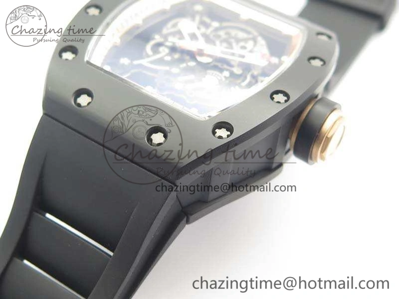 RM055 Real Ceramic Case KVF Best Edition Skeleton Dial RG Crown On Rubber Strap MIYOTA8215