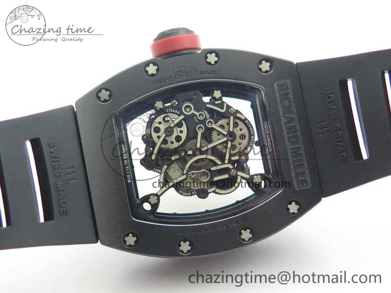 RM055 Real Ceramic Case KVF Best Edition Skeleton Dial Red Crown On Rubber Strap MIYOTA8215