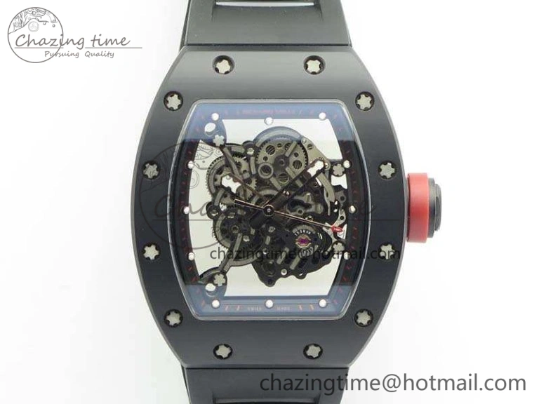 RM055 Real Ceramic Case KVF Best Edition Skeleton Dial Red Crown On Rubber Strap MIYOTA8215