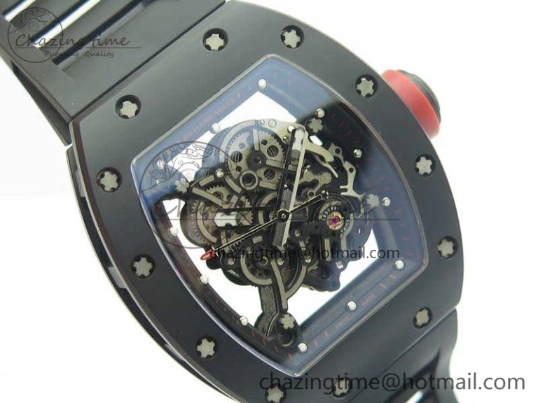 RM055 Real Ceramic Case KVF Best Edition Skeleton Dial Red Crown On Rubber Strap MIYOTA8215