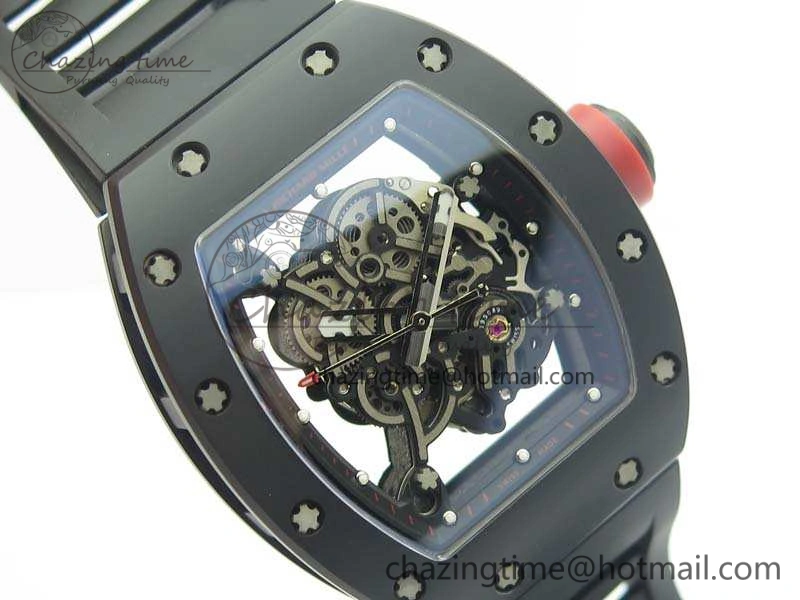 RM055 Real Ceramic Case KVF Best Edition Skeleton Dial Red Crown On Rubber Strap MIYOTA8215