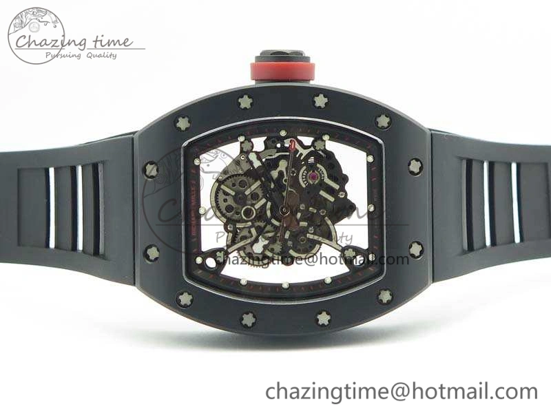 RM055 Real Ceramic Case KVF Best Edition Skeleton Dial Red Crown On Rubber Strap MIYOTA8215