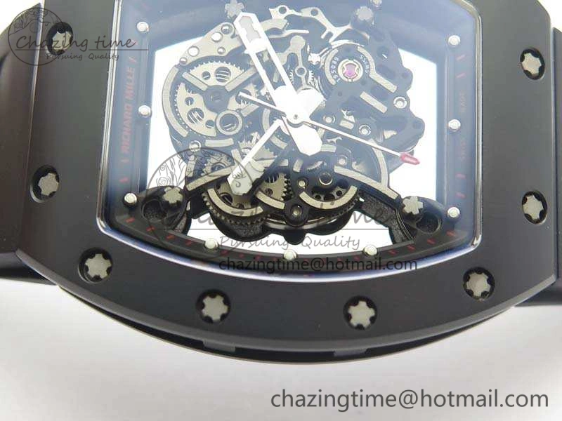 RM055 Real Ceramic Case KVF Best Edition Skeleton Dial Red Crown On Rubber Strap MIYOTA8215