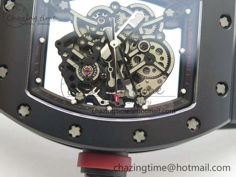 RM055 Real Ceramic Case KVF Best Edition Skeleton Dial Red Crown On Rubber Strap MIYOTA8215