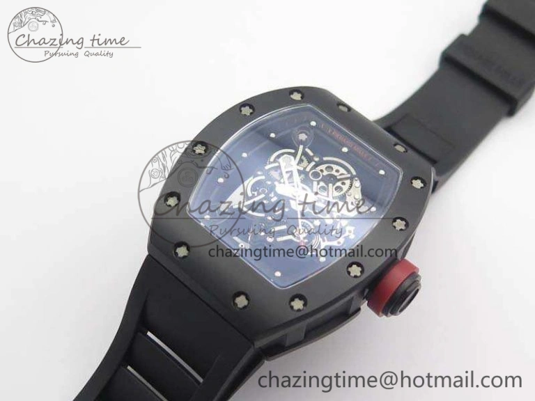 RM055 Real Ceramic Case KVF Best Edition Skeleton Dial Red Crown On Rubber Strap MIYOTA8215