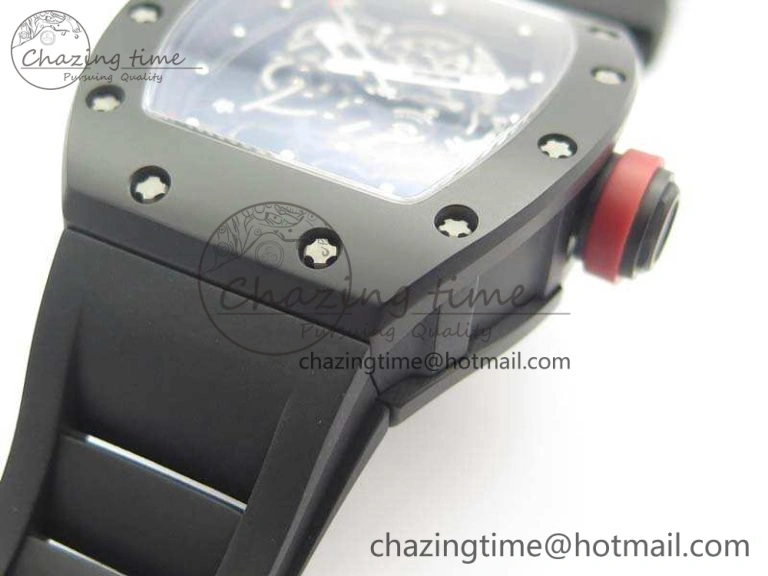 RM055 Real Ceramic Case KVF Best Edition Skeleton Dial Red Crown On Rubber Strap MIYOTA8215