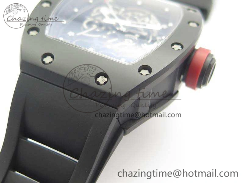 RM055 Real Ceramic Case KVF Best Edition Skeleton Dial Red Crown On Rubber Strap MIYOTA8215