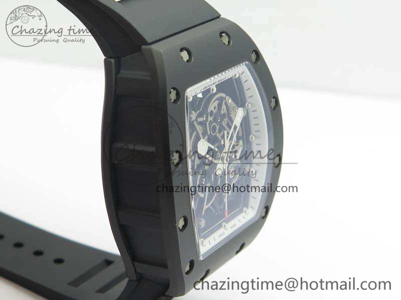 RM055 Real Ceramic Case KVF Best Edition Skeleton Dial White Inner Bezel On Rubber Strap MIYOTA8215