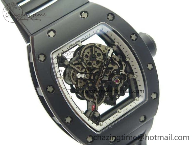 RM055 Real Ceramic Case KVF Best Edition Skeleton Dial White Inner Bezel On Rubber Strap MIYOTA8215