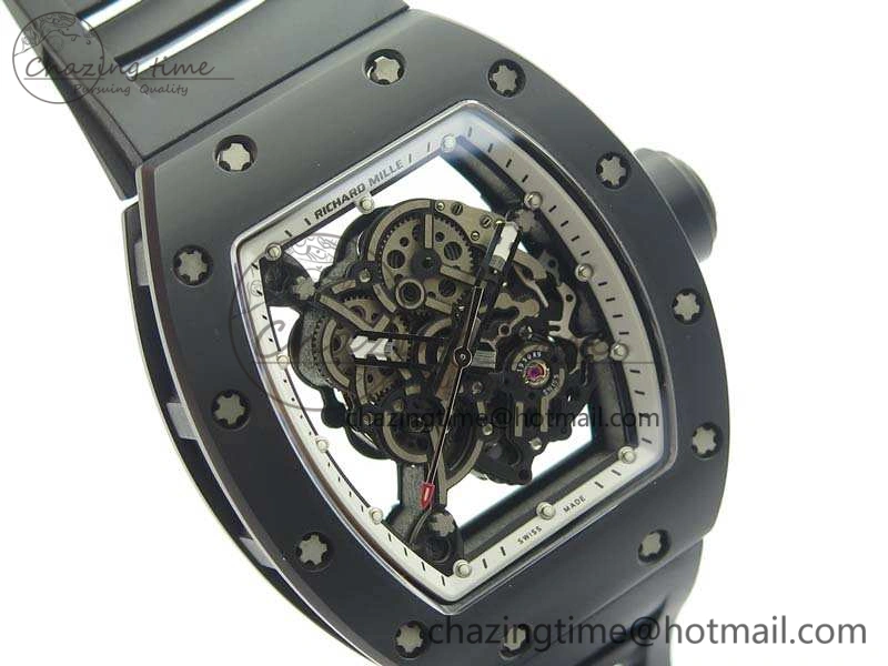RM055 Real Ceramic Case KVF Best Edition Skeleton Dial White Inner Bezel On Rubber Strap MIYOTA8215