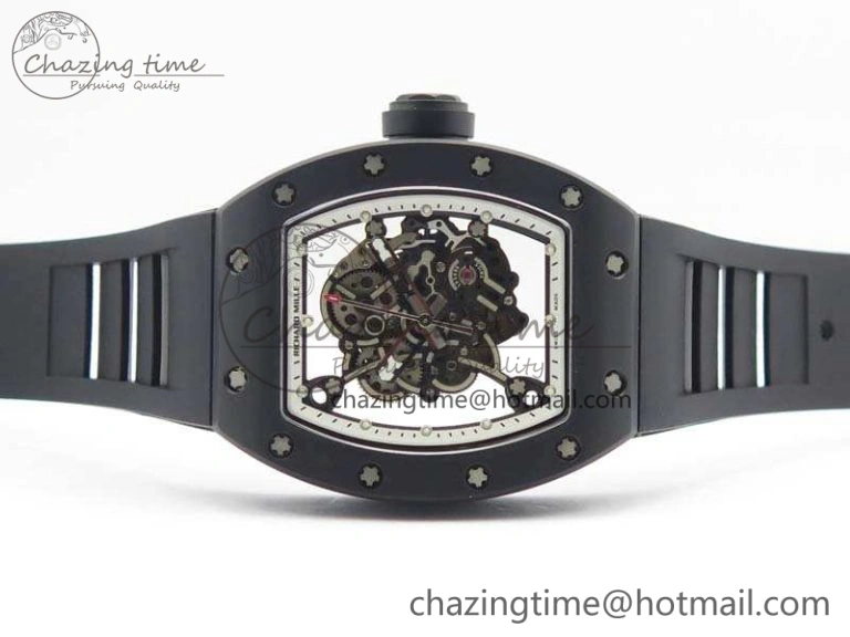 RM055 Real Ceramic Case KVF Best Edition Skeleton Dial White Inner Bezel On Rubber Strap MIYOTA8215