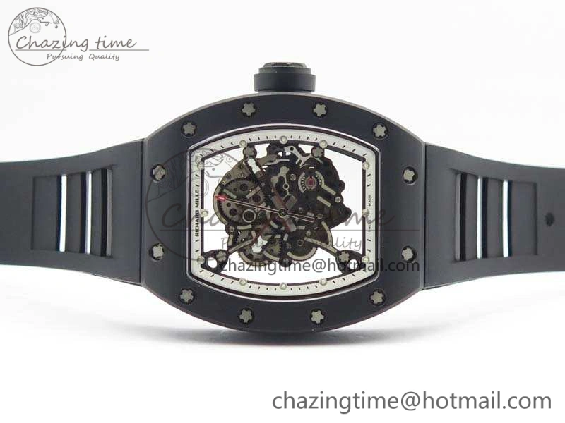 RM055 Real Ceramic Case KVF Best Edition Skeleton Dial White Inner Bezel On Rubber Strap MIYOTA8215