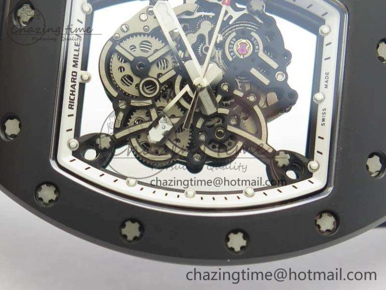 RM055 Real Ceramic Case KVF Best Edition Skeleton Dial White Inner Bezel On Rubber Strap MIYOTA8215
