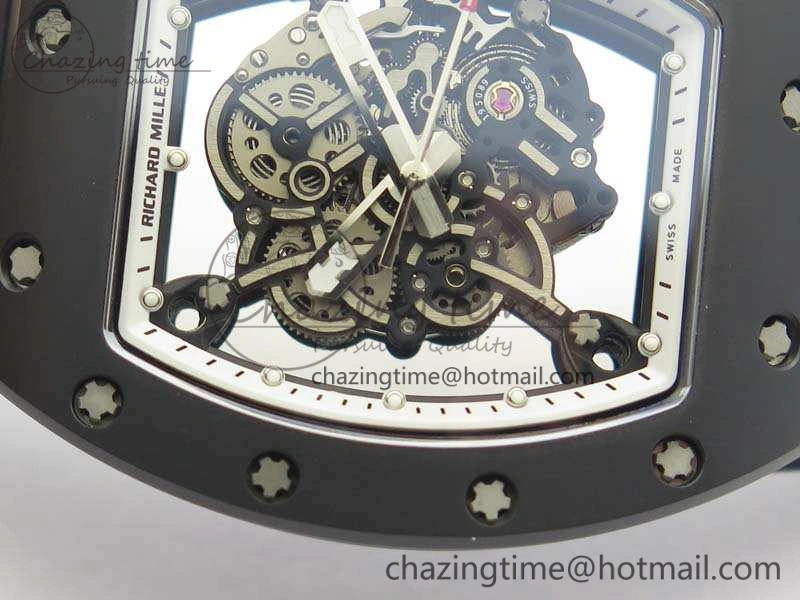 RM055 Real Ceramic Case KVF Best Edition Skeleton Dial White Inner Bezel On Rubber Strap MIYOTA8215