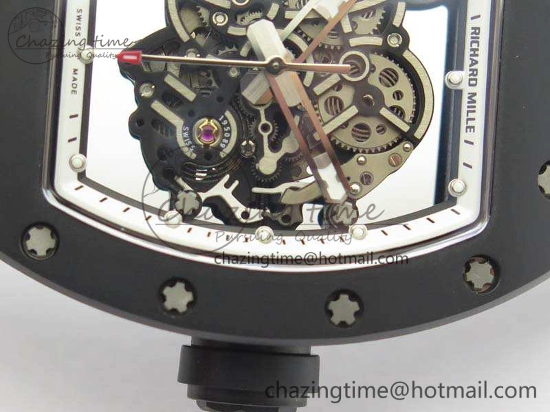 RM055 Real Ceramic Case KVF Best Edition Skeleton Dial White Inner Bezel On Rubber Strap MIYOTA8215