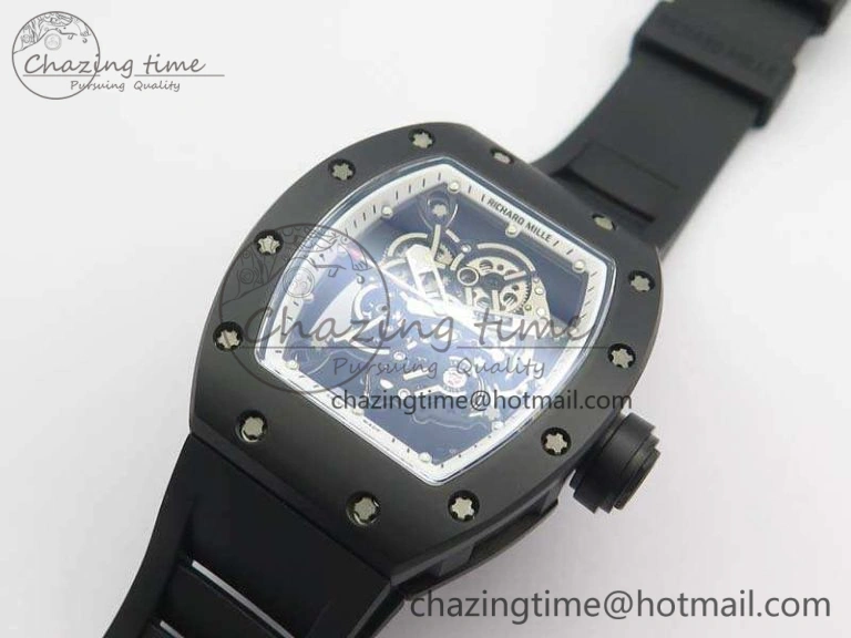 RM055 Real Ceramic Case KVF Best Edition Skeleton Dial White Inner Bezel On Rubber Strap MIYOTA8215