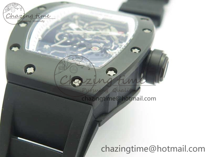 RM055 Real Ceramic Case KVF Best Edition Skeleton Dial White Inner Bezel On Rubber Strap MIYOTA8215
