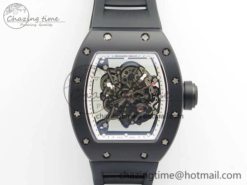 RM055 Real Ceramic Case KVF Best Edition Skeleton Dial White Inner Bezel On Rubber Strap MIYOTA8215