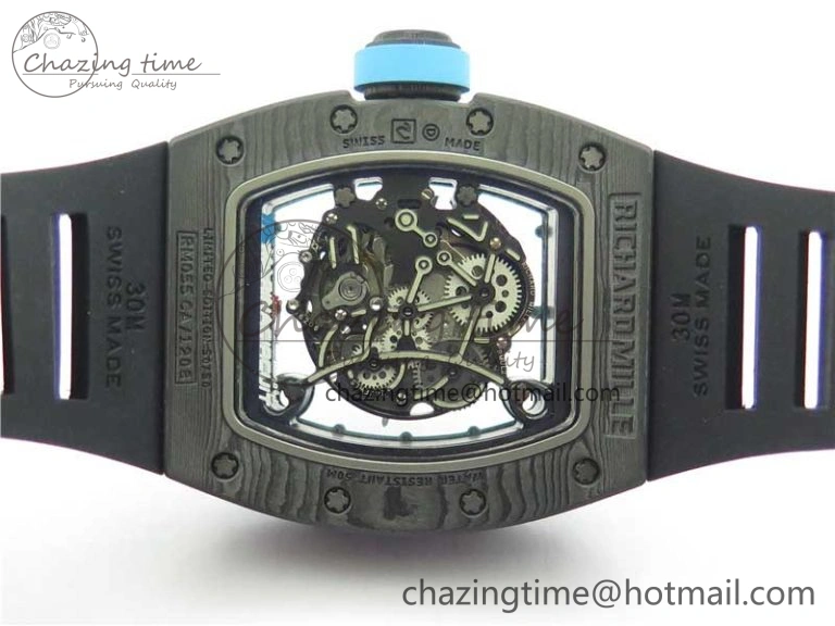 RM055 Real NTPT ZF 1:1 Best Edition Skeleton Dial on Black Rubber Strap SEIKO Movement