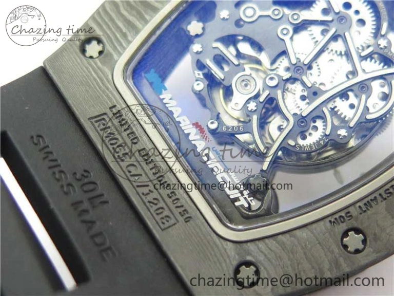 RM055 Real NTPT ZF 1:1 Best Edition Skeleton Dial on Black Rubber Strap SEIKO Movement