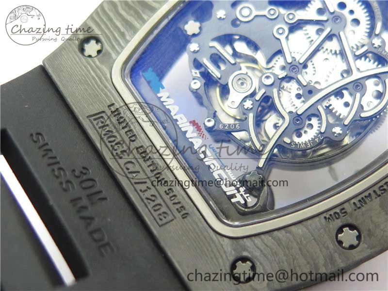 RM055 Real NTPT ZF 1:1 Best Edition Skeleton Dial on Black Rubber Strap SEIKO Movement
