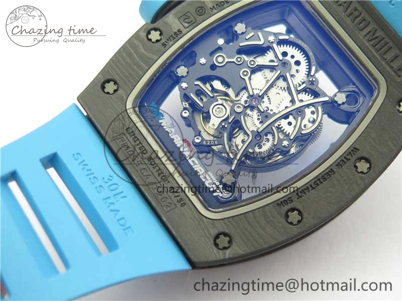 RM055 Real NTPT ZF 1:1 Best Edition Skeleton Dial on Blue Rubber Strap SEIKO Movement