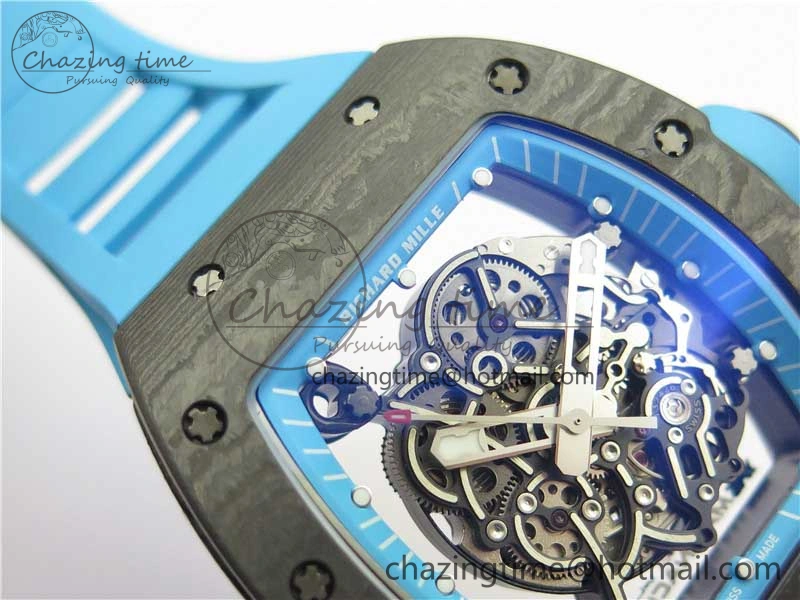 RM055 Real NTPT ZF 1:1 Best Edition Skeleton Dial on Blue Rubber Strap SEIKO Movement