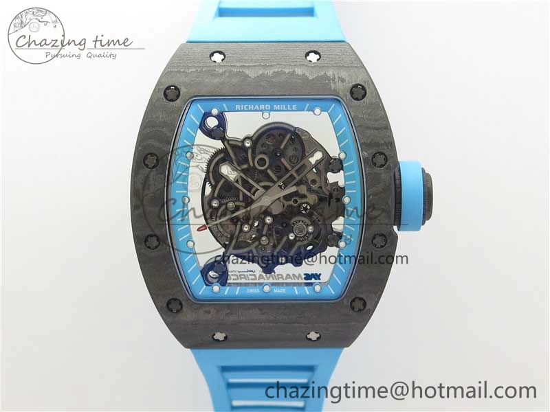 RM055 Real NTPT ZF 1:1 Best Edition Skeleton Dial on Blue Rubber Strap SEIKO Movement