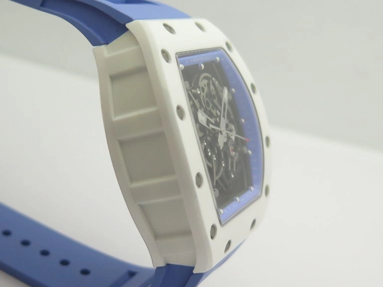 RM055 Real White Ceramic Case KVF Best Edition Blue Inner Bezel Skeleton Dial Blue On Blue Rubber Strap MIYOTA8215 V2